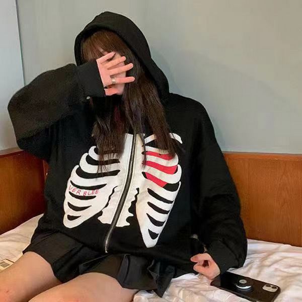womens hoodies sweatshirts y2k harajuku korean style loose skeleton zipup hoodie grunge long sleeve gothic hooded jacket retro coat oversize, Black
womens hoodies sweatshirts y2k harajuku korean style loose skeleton zipup hoodie grunge long sleeve gothic hooded jacket retro coat oversize, Black