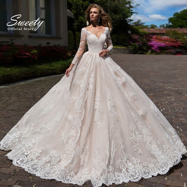 party dresses elegant wedding dress embroidered lace on net with ball gown train o-neck nude full sleeve bride gowns button robes de marie 2, White;black
party dresses elegant wedding dress embroidered lace on net with ball gown train o-neck nude full sleeve bride gowns button robes de marie 2, White;black