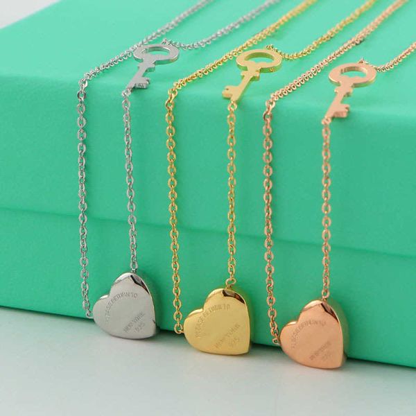 t family light luxury love brand bracelet ins style simple headwear key pendant peach necklace, Black
t family light luxury love brand bracelet ins style simple headwear key pendant peach necklace, Black