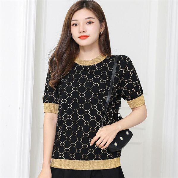 23ggss new women's knits tees sweater casual fashion knitwear short sleeve women designer knits t-shirt p999, White
23ggss new women's knits tees sweater casual fashion knitwear short sleeve women designer knits t-shirt p999, White