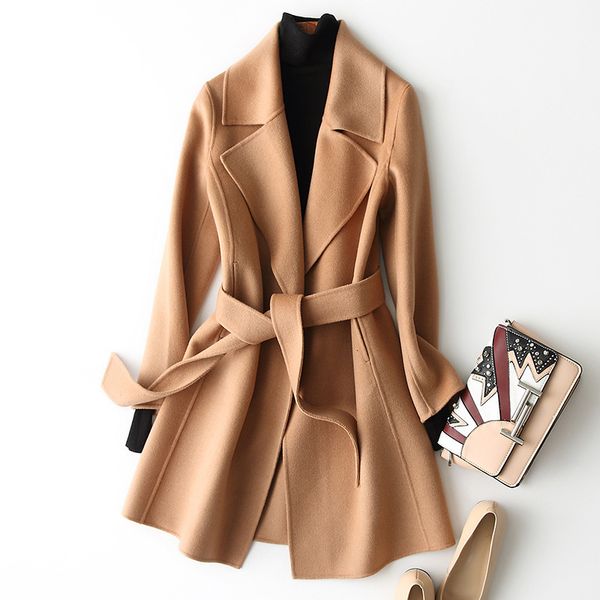 women s jackets autumn wool coats turn down collar midi length woolen coat with belt veste femme abrigo mujer 230223, Black;brown
women s jackets autumn wool coats turn down collar midi length woolen coat with belt veste femme abrigo mujer 230223, Black;brown