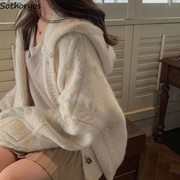women's knits tees women hooded cardigans horn button vintage gentle twist sweaters leisurepreppy soft lazy glutinous sueter mujer 2302, White
women's knits tees women hooded cardigans horn button vintage gentle twist sweaters leisurepreppy soft lazy glutinous sueter mujer 2302, White