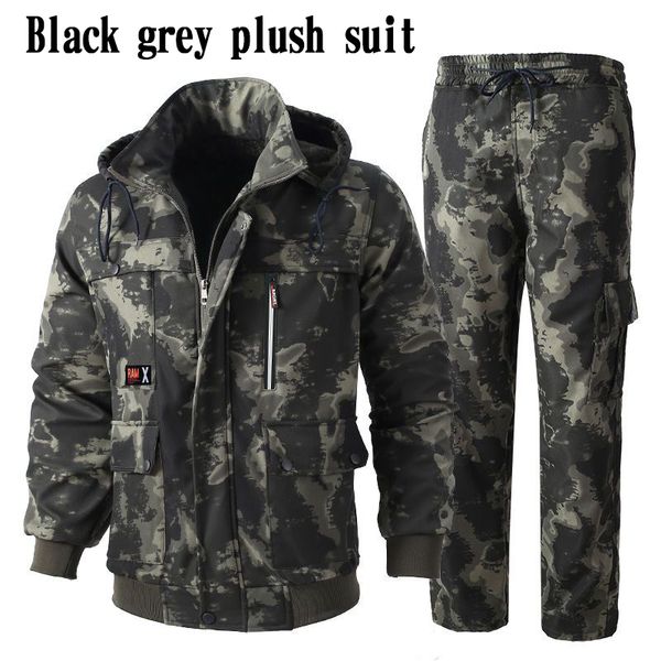 men's tracksuits cashmere camouflage suit thickened velvet warm windproof hooded work clothes construction machinery labor protection c, Gray
men's tracksuits cashmere camouflage suit thickened velvet warm windproof hooded work clothes construction machinery labor protection c, Gray
