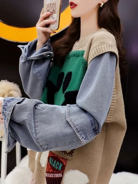 women's sweaters ewqdenim patchwork o-neck long sleeve pullover knitted women autumn contrast color letters pattern knitted sweater fem, White;black
women's sweaters ewqdenim patchwork o-neck long sleeve pullover knitted women autumn contrast color letters pattern knitted sweater fem, White;black