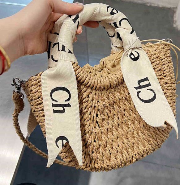 shoulder bag woven bucket bag women designer handbags weaving handbag fashion crossbody bags seaside beach bag shoppers tote bags purse
