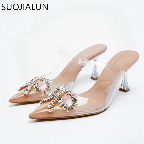sandals suojialun summer brand women mules fashion crystal buckle sandal pvc transparent slides thin high heel pointed toe pumps shoes 23022, Black
sandals suojialun summer brand women mules fashion crystal buckle sandal pvc transparent slides thin high heel pointed toe pumps shoes 23022, Black
