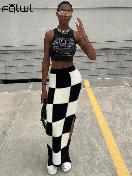 skirts fqlwl autumu streetwear women maxi womens pladi fashion high waist patchwork knitted female 230225, Black 
skirts fqlwl autumu streetwear women maxi womens pladi fashion high waist patchwork knitted female 230225, Black