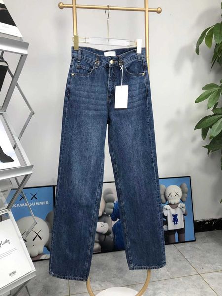 women's jeans in the summer of the new metal multi-button washed old high-waisted light straight denim trousers, Blue
women's jeans in the summer of the new metal multi-button washed old high-waisted light straight denim trousers, Blue