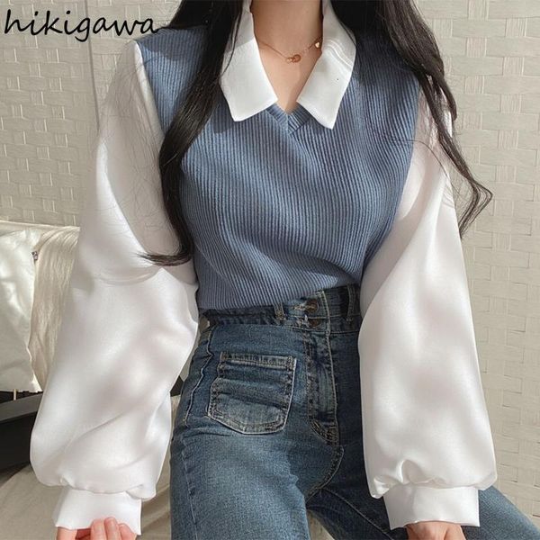 women's blouses shirts hikigawa blouses women chic fake two thicked shirts blusas de mujer loose all-match temperament korean female 9, White
women's blouses shirts hikigawa blouses women chic fake two thicked shirts blusas de mujer loose all-match temperament korean female 9, White