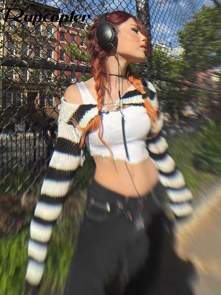 rapcopter y2k striped crop pin up full sleeve knitted cardigas women grunge gothic fashion t shirt sun protection tee retro 0225, White
rapcopter y2k striped crop pin up full sleeve knitted cardigas women grunge gothic fashion t shirt sun protection tee retro 0225, White