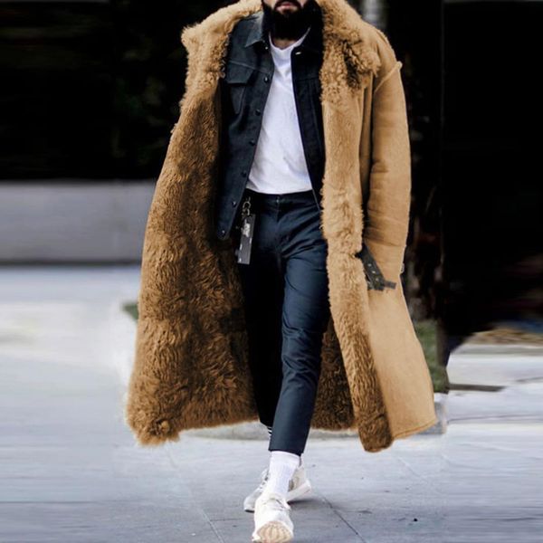 men' blends trendy winter overcoat midi length coat faux fur colorfast mid-calf warm 230225, Black
men' blends trendy winter overcoat midi length coat faux fur colorfast mid-calf warm 230225, Black