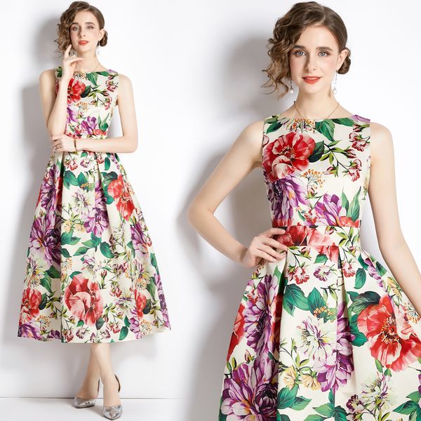 2023 floral printed vest dresses summer women designer sleeveless prom slim loose big swing midi dress elegant ladies birthday dinner party, Black;gray
2023 floral printed vest dresses summer women designer sleeveless prom slim loose big swing midi dress elegant ladies birthday dinner party, Black;gray