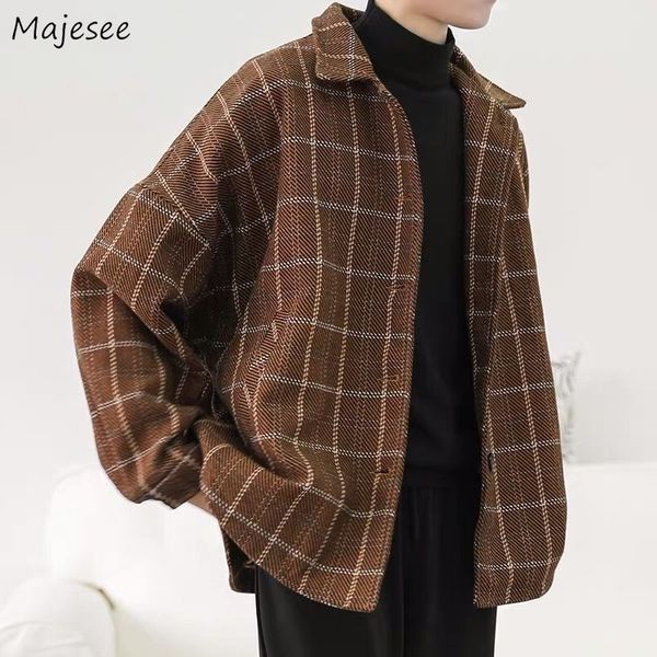 men' blends autumn winter men plaid single breasted vintage college en coats male oversize casual streetwear bf fashion coat 230225, Black
men' blends autumn winter men plaid single breasted vintage college en coats male oversize casual streetwear bf fashion coat 230225, Black
