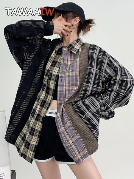 women's blouses shirts tawaaiw streetwear patchwork plaid shirt women long sleeve korean style single breasted cotton loose blouse chic, White
women's blouses shirts tawaaiw streetwear patchwork plaid shirt women long sleeve korean style single breasted cotton loose blouse chic, White