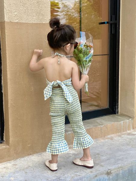 clothing sets 2023 summer korean style girls' backless tight tied spaghettistrap slim fit bellbottom pants blue green grid twopiece set, White
clothing sets 2023 summer korean style girls' backless tight tied spaghettistrap slim fit bellbottom pants blue green grid twopiece set, White