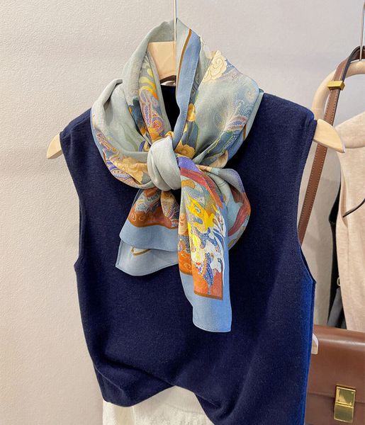 women's 100 silk scarf shawl neckerchief muffler chinoiserie blue for shirt 150cm, Blue;gray
women's 100 silk scarf shawl neckerchief muffler chinoiserie blue for shirt 150cm, Blue;gray