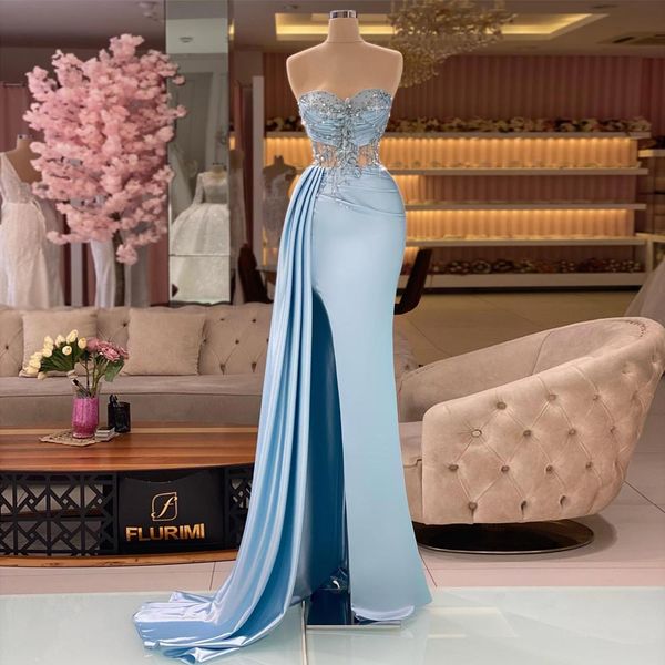 stunning mermaid prom dresses sweetheart neckline beaded evening gowns pleated side split sweep train overskirt formal dress, Black
stunning mermaid prom dresses sweetheart neckline beaded evening gowns pleated side split sweep train overskirt formal dress, Black