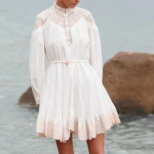 2023 mini dress gathered waist stand collar lantern sleeve embroidery minidress, Black;gray
2023 mini dress gathered waist stand collar lantern sleeve embroidery minidress, Black;gray