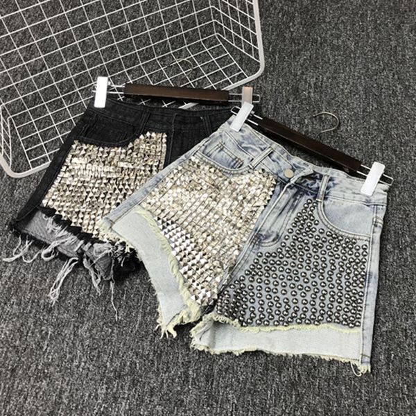 women's shorts punk rivet denim summer fashion ripped holes high waist wide leg jeans 230224, White;black
women's shorts punk rivet denim summer fashion ripped holes high waist wide leg jeans 230224, White;black