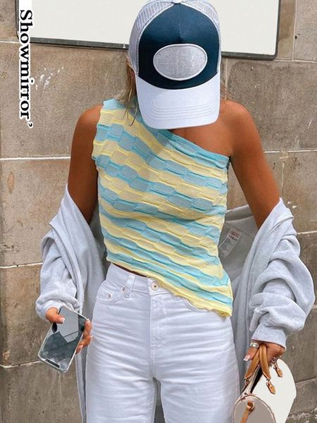 women's tanks camis showmirror one shoulder knitted cropped t shirt women striped casual off sleeveless t-shirt ladies streetwear teach, White
women's tanks camis showmirror one shoulder knitted cropped t shirt women striped casual off sleeveless t-shirt ladies streetwear teach, White