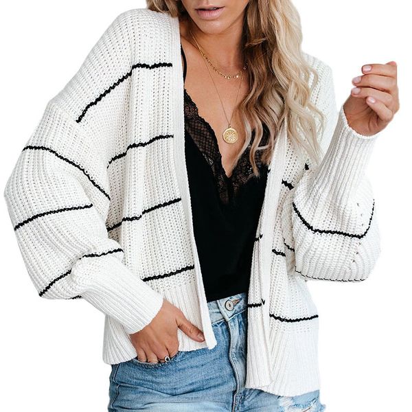 cardigan short acrylic women's sweaters striped contrast color knitted casual coats knits knitwear with lantern loose long sleeves aut, White;black
cardigan short acrylic women's sweaters striped contrast color knitted casual coats knits knitwear with lantern loose long sleeves aut, White;black