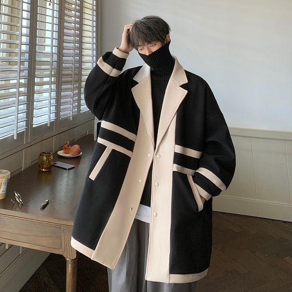 men' blends korean style patchwork color woolen coat winter casual loose windbreaker mid-length men trench 2xl-m 230225, Black
men' blends korean style patchwork color woolen coat winter casual loose windbreaker mid-length men trench 2xl-m 230225, Black