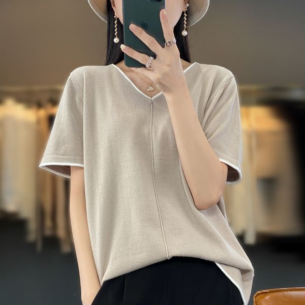 women's tshirt summer cotton short sleeve female vneck patchwork color loose simple knitted half thin casual leggings 230225, White
women's tshirt summer cotton short sleeve female vneck patchwork color loose simple knitted half thin casual leggings 230225, White