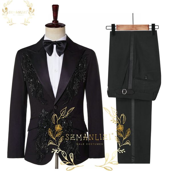 men's suits blazers szmanlizi luxury beading black men suits groom wear terno masculino 2 pieces set slim fit tuxedos for wedding party, White;black
men's suits blazers szmanlizi luxury beading black men suits groom wear terno masculino 2 pieces set slim fit tuxedos for wedding party, White;black