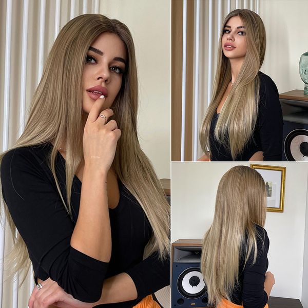 long straight lace wig brown ombre blonde lace front wig for women hairpiece, Black
long straight lace wig brown ombre blonde lace front wig for women hairpiece, Black