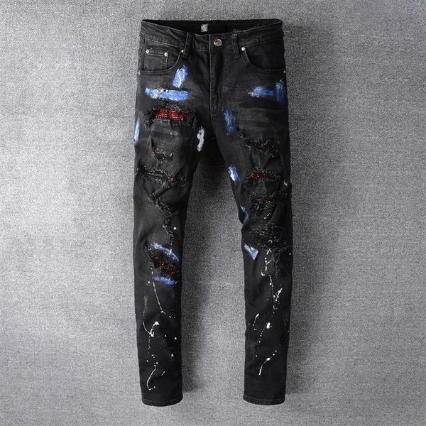 high street fashion brand black hole patch red diamond elastic slim leg jeans pantalon homme bootcut jeans for men hombre303c, Blue
high street fashion brand black hole patch red diamond elastic slim leg jeans pantalon homme bootcut jeans for men hombre303c, Blue