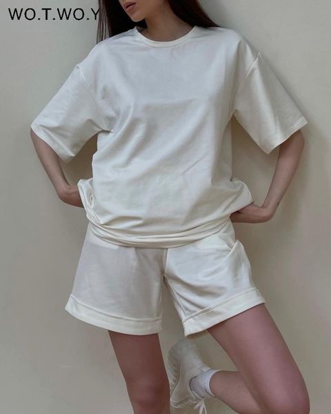 women's two piece pants wotwoy summer cotton casual t-shirt and shorts set women solid loose sleeve tee shirts elastic waist 230224, White
women's two piece pants wotwoy summer cotton casual t-shirt and shorts set women solid loose sleeve tee shirts elastic waist 230224, White