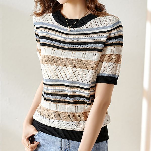 women's tshirt summer fashion kntting t shirts o neck short sleeve slim thin female hollow out striped casual tee shirt femme 230225, White
women's tshirt summer fashion kntting t shirts o neck short sleeve slim thin female hollow out striped casual tee shirt femme 230225, White