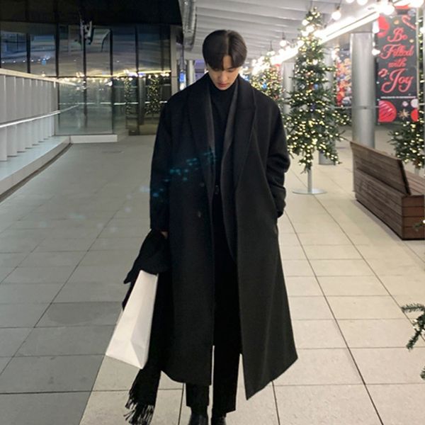 men' blends korean trend loose casual single-breasted overcoat coat autumn winter fashion long sleeve woolen 230225, Black
men' blends korean trend loose casual single-breasted overcoat coat autumn winter fashion long sleeve woolen 230225, Black