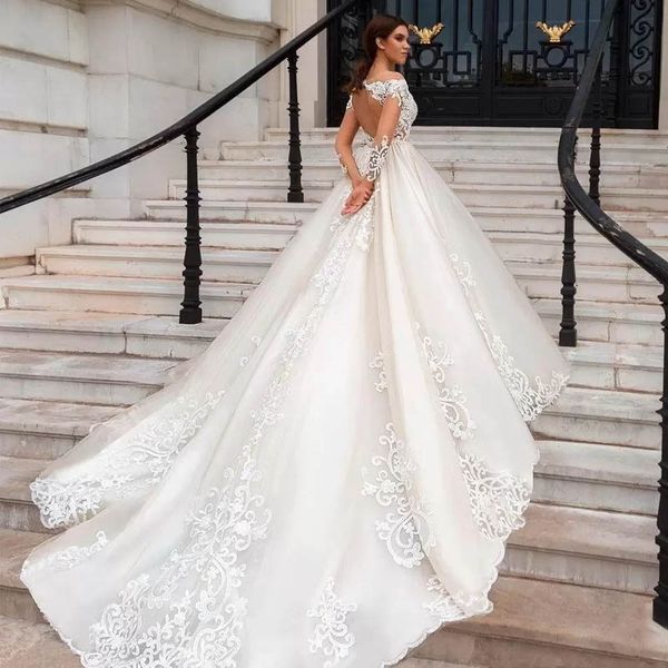 vintage luxurious long sleeve princess ball gown sheer neck backless applique wedding dresses for bridal monarch train, White
vintage luxurious long sleeve princess ball gown sheer neck backless applique wedding dresses for bridal monarch train, White