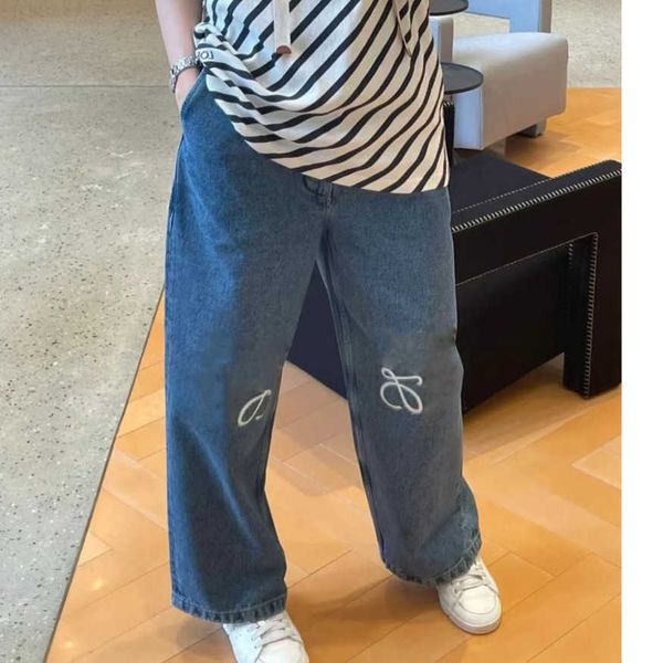 women's jeans autumn new leg embroidery dark blue wide leg pants loose jeans women