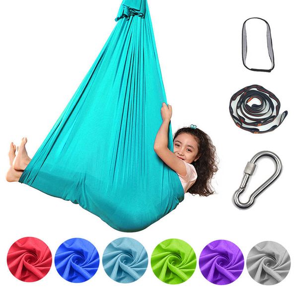 yoga stripes children yoga hammock elastic bed indoor outdoor swing adjustable hammock yoga fitness tool with extension straps carabiners j2
