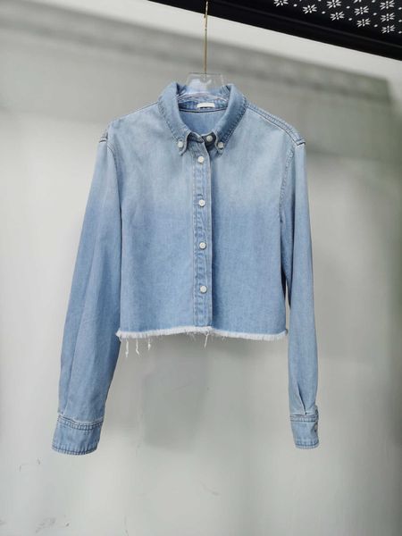 women's blouses & shirts autumn new light blue denim short shirt and versatile long-sleeved raw cotton, White
women's blouses & shirts autumn new light blue denim short shirt and versatile long-sleeved raw cotton, White