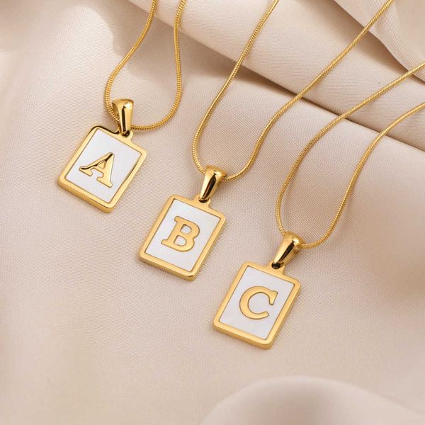 new titanium steel square 26-letter necklace women fashion plated 18k gold inlaid shell english letter snake bone chain, Silver
new titanium steel square 26-letter necklace women fashion plated 18k gold inlaid shell english letter snake bone chain, Silver