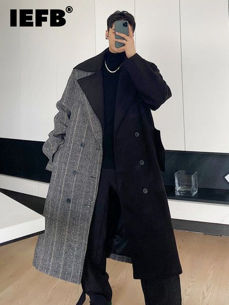 men' blends iefb autumn winter woolen long coat fashion patchwork loose trend 2023 casual male trench sleeve jacket 9y4834 230225, Black
men' blends iefb autumn winter woolen long coat fashion patchwork loose trend 2023 casual male trench sleeve jacket 9y4834 230225, Black