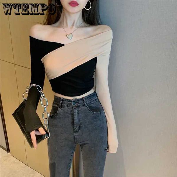 cross contrast color off shoulder long sleeve short navel t-shirt y2k bottoming shirt personality skinny woman tshirts 0225, White
cross contrast color off shoulder long sleeve short navel t-shirt y2k bottoming shirt personality skinny woman tshirts 0225, White