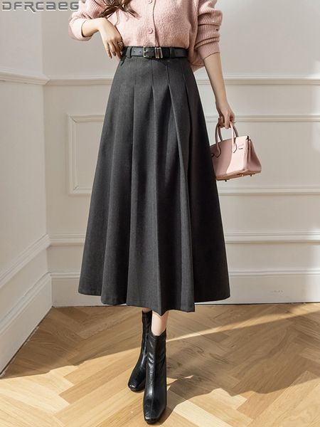 skirts vintage high waist pleated wool skirt woman elegant korean winter long maxi for women belt black brown gray jupe femme 230225
skirts vintage high waist pleated wool skirt woman elegant korean winter long maxi for women belt black brown gray jupe femme 230225