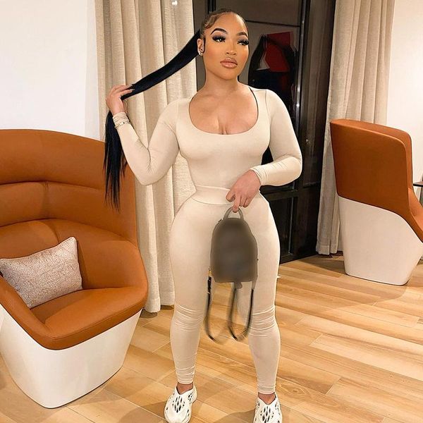 women's two piece pants clothing autumn solid color low-cut long-sleeved jumpsuit high waist tight trousers suit for womenwomen', White
women's two piece pants clothing autumn solid color low-cut long-sleeved jumpsuit high waist tight trousers suit for womenwomen', White
