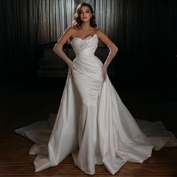 charming mermaid wedding dresses beaded bridal gowns with detachable train sequined sweetheart neckline satin plus size vestido de novia, White
charming mermaid wedding dresses beaded bridal gowns with detachable train sequined sweetheart neckline satin plus size vestido de novia, White