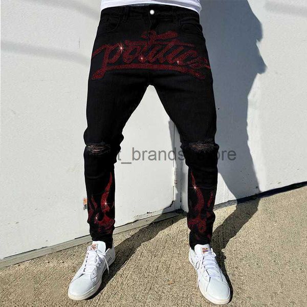 men's jeans y2k men stretchy ripped skinny black jeans slim hole trousers aesthetic rhinestones streetwear denim pencil pants0225v23, Blue
men's jeans y2k men stretchy ripped skinny black jeans slim hole trousers aesthetic rhinestones streetwear denim pencil pants0225v23, Blue
