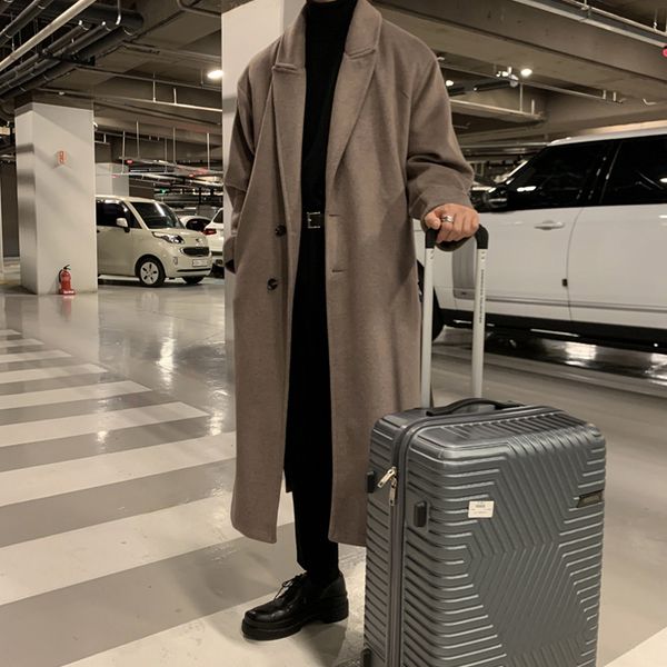 men' blends winter men thick woolen dust coats korean style streetwear male loose solid color warm trenchcoat windbreak 230225, Black
men' blends winter men thick woolen dust coats korean style streetwear male loose solid color warm trenchcoat windbreak 230225, Black