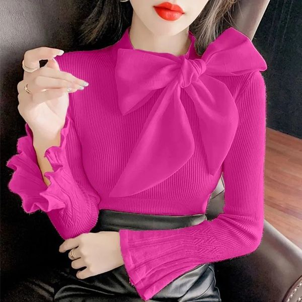 women's blouses shirts elegant solid color flare sleeve knitted bow blouse women's clothing autumn all-match casual pullovers loos, White
women's blouses shirts elegant solid color flare sleeve knitted bow blouse women's clothing autumn all-match casual pullovers loos, White