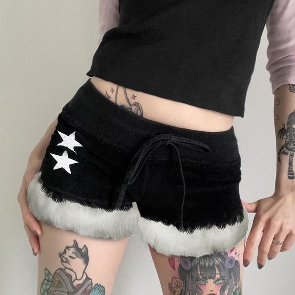 women's shorts vintage fur patchwork velvet women y2k star print low waist short bodycon gothic furry chic black bottoms winter 230224, White;black
women's shorts vintage fur patchwork velvet women y2k star print low waist short bodycon gothic furry chic black bottoms winter 230224, White;black