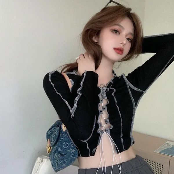 women's tshirt tshirt hollow out bandage ladies black color ribbed mesh tee shirt women club party street casual wear y2k 230225, White
women's tshirt tshirt hollow out bandage ladies black color ribbed mesh tee shirt women club party street casual wear y2k 230225, White