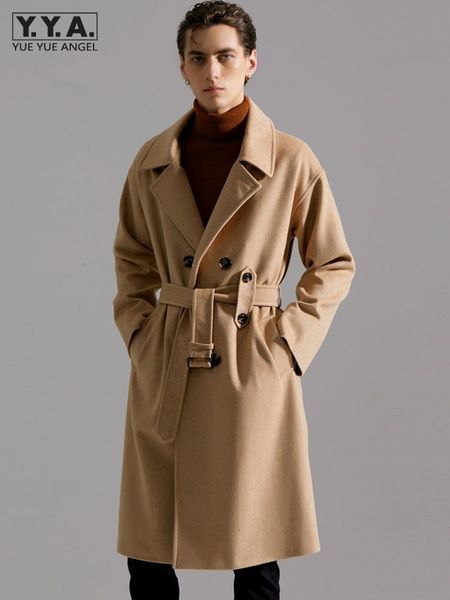 men's wool blends military style long en autumn winter double breasted business casual coat belted loose fit twill trench 230225, Black
men's wool blends military style long en autumn winter double breasted business casual coat belted loose fit twill trench 230225, Black