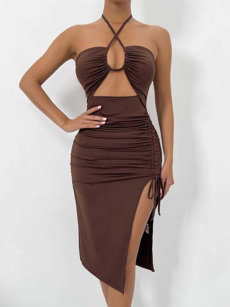 side slit hip dresses skirt backless pleated lace up cross dress for women, Black;gray
side slit hip dresses skirt backless pleated lace up cross dress for women, Black;gray